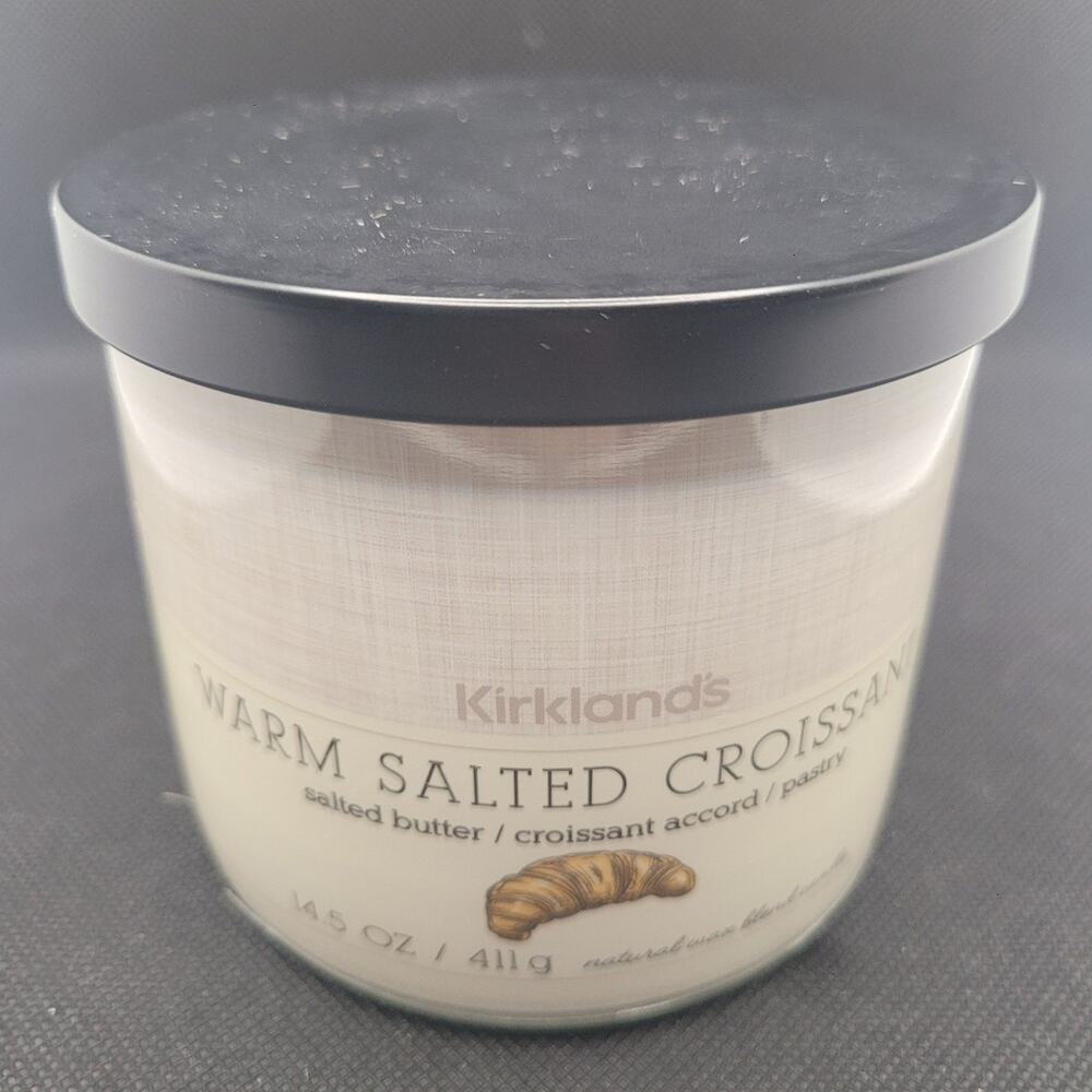 Kirkland’s Warm Salted Croissant Candle 14.5 oz 3 Wick Bakery Scent New